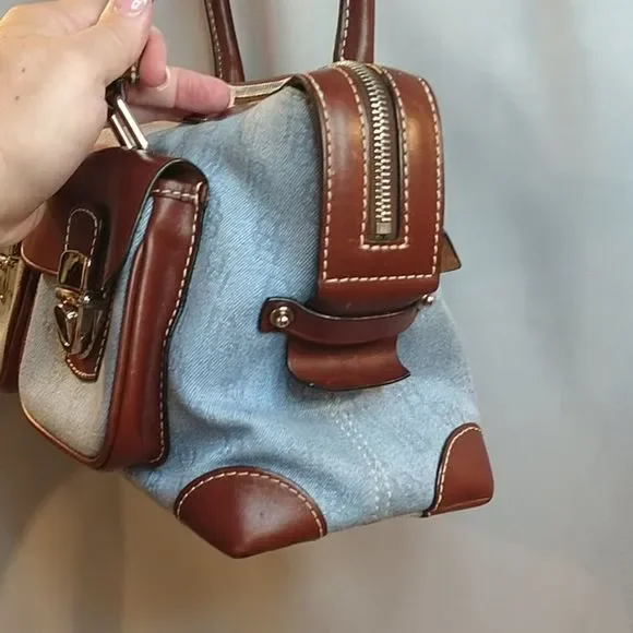 Dooney & Bourke Blue and Brown Satchel - Picture 2 of 13